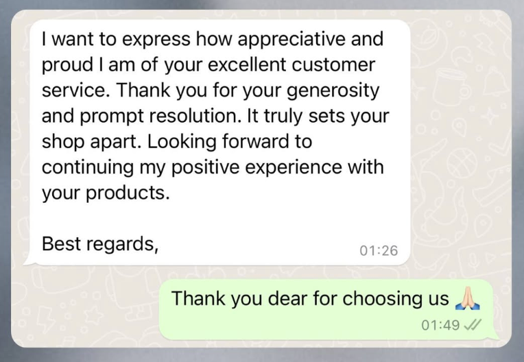 Customer message