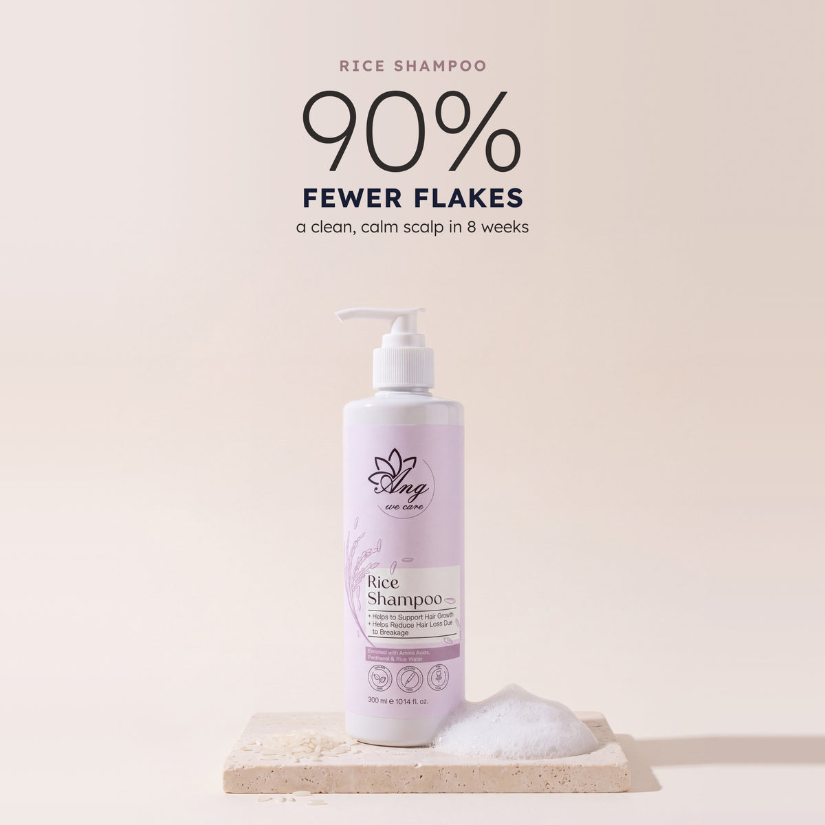 Rice Shampoo: 90% fewer flakes, a clean, calm scalp in 8 weeks