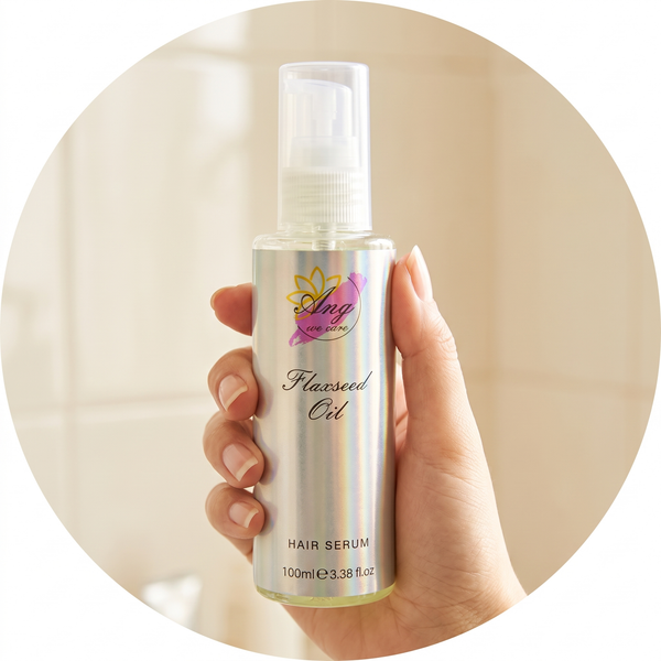 Flaxseed Hair Serum held in hand
