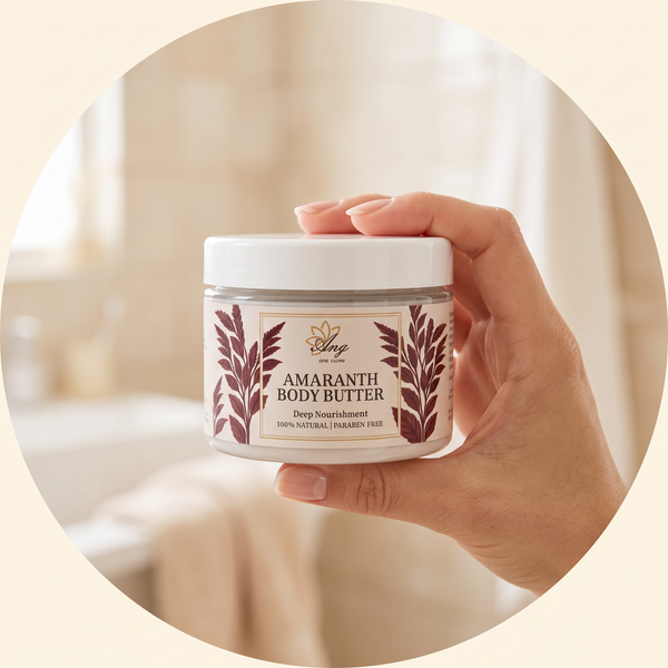 Amaranth Body Butter held in hand