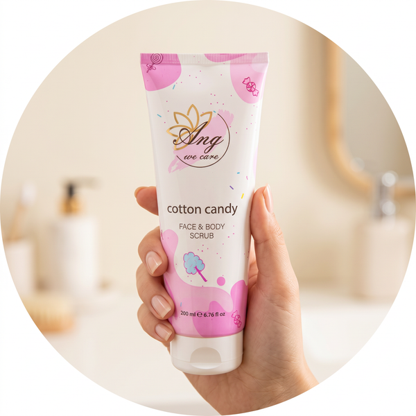 Cotton Candy Face and Body Scrub held in hand