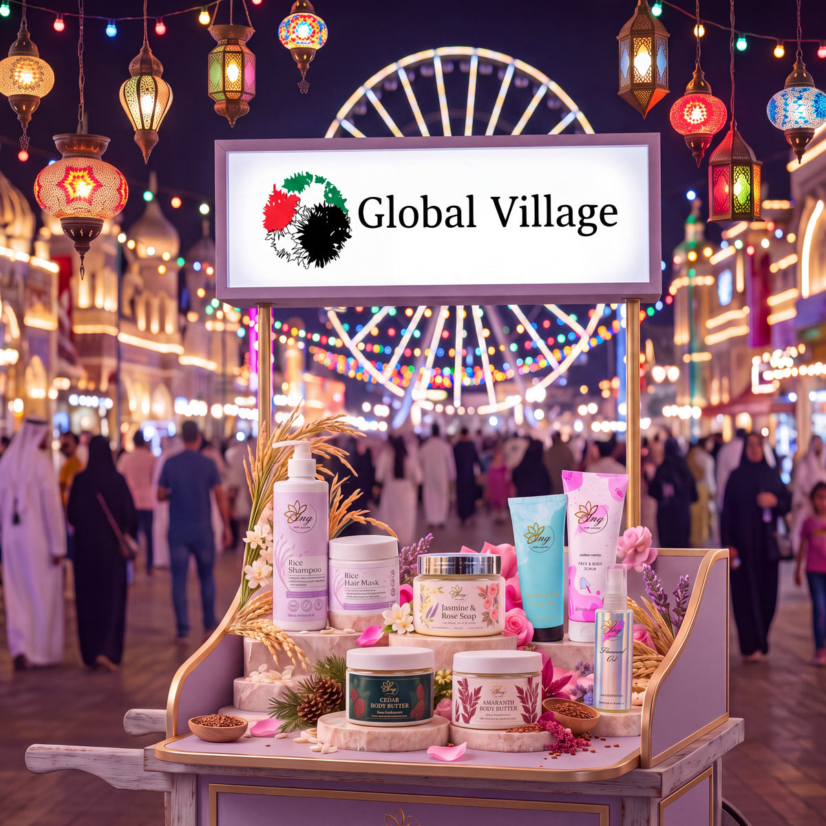 ANG We Care stall with the Global Village Bundle at Global Village Dubai