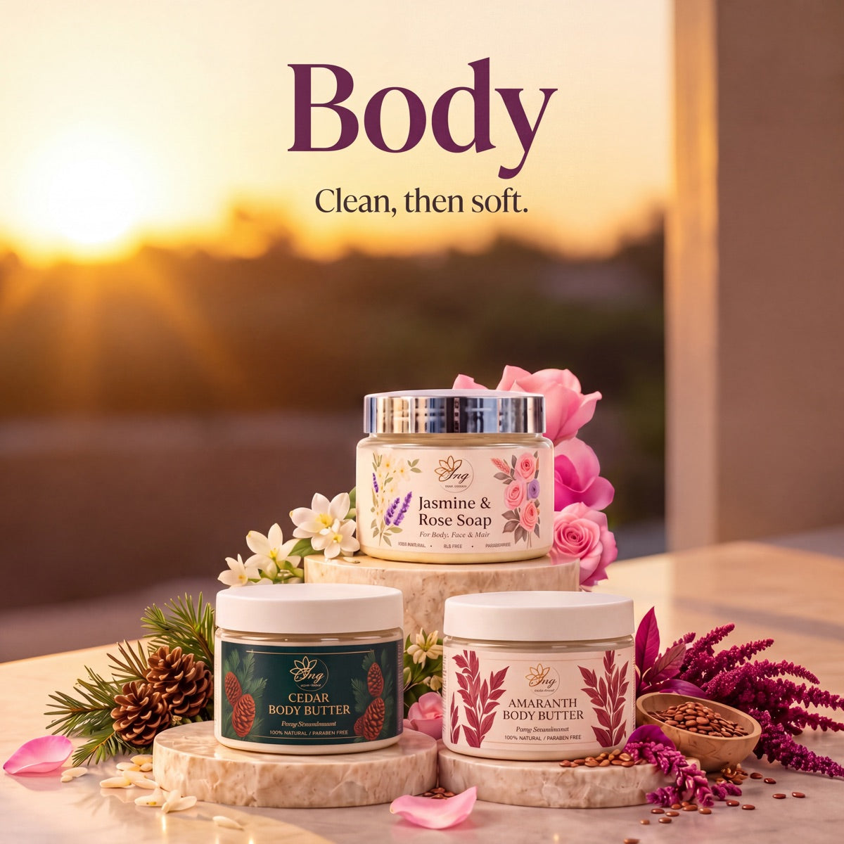 ANG Jasmine and Rose Soap, Cedar and Amaranth Body Butter